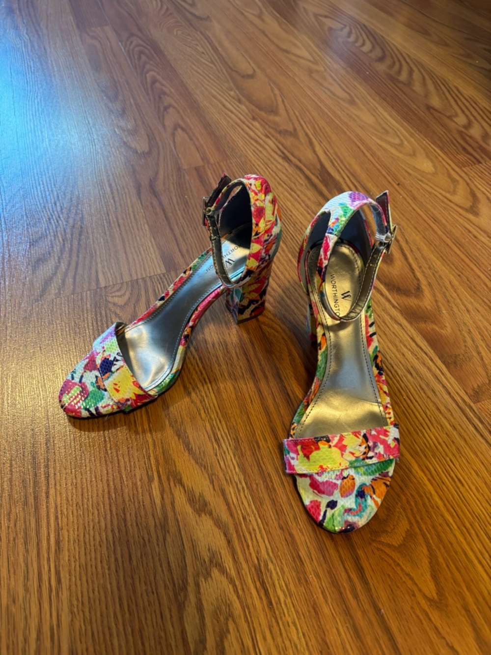 Worthington Multicolor Floral Ankle-Strap Block Heel Sandals